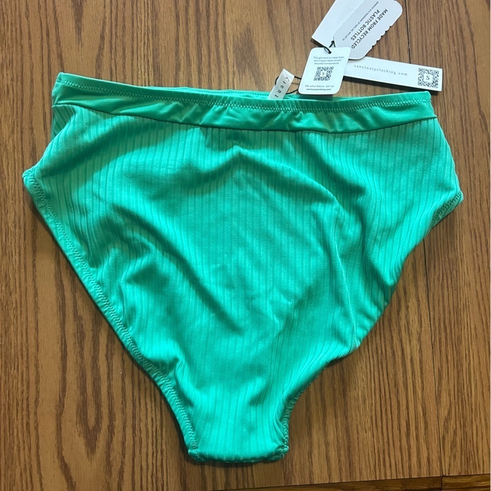 NWT Sanctuary Swim Spring Green Ribbed High-Rise Bikini Swim Bottom Size M - Picture 5 of 5